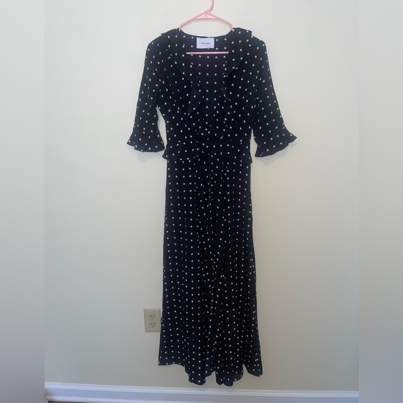 We Are Leone Ruby Ruffle Black Polka Dot 100% Silk Maxi Cardigan XS/S - Picture 4 of 12